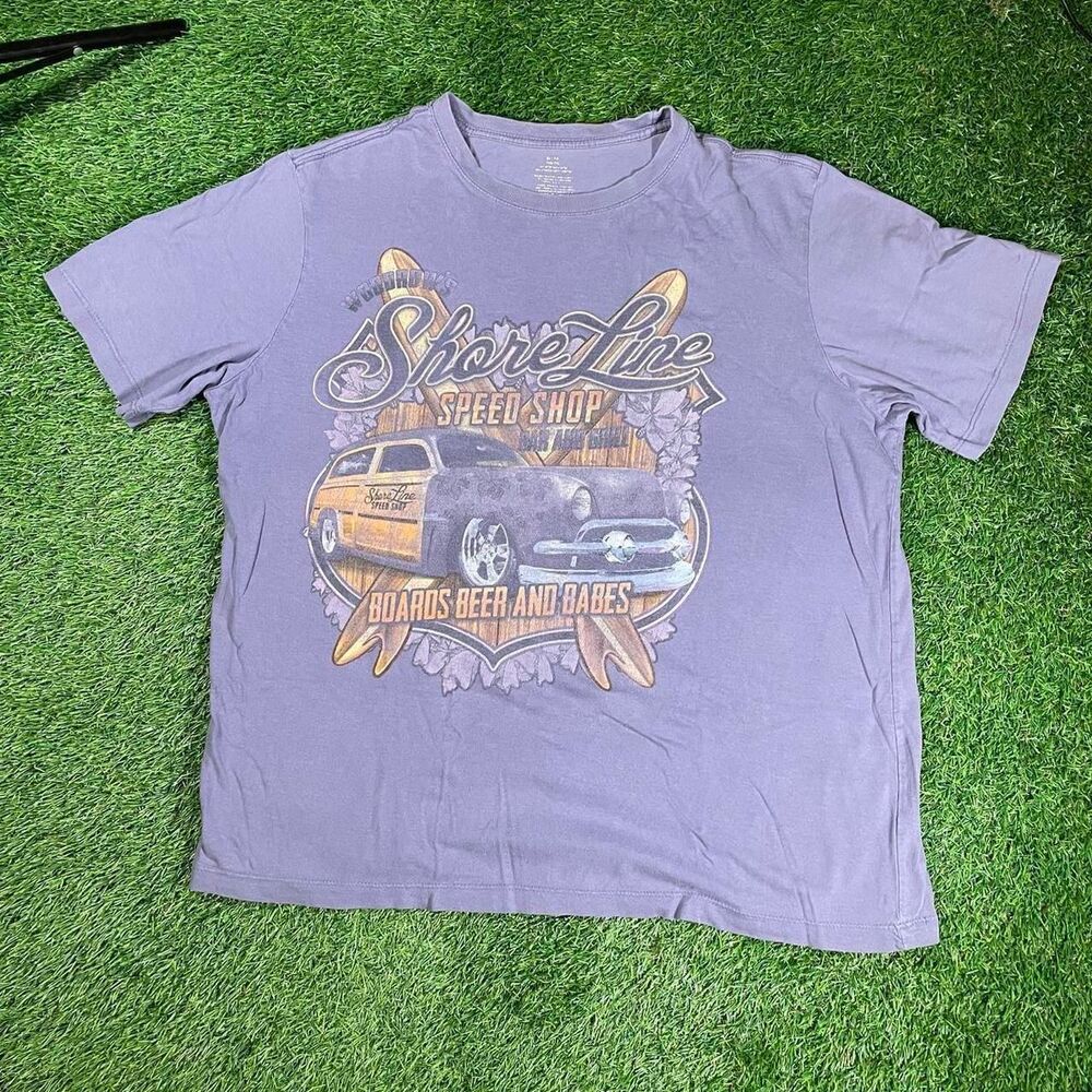 Y2K retro purple Shoreline Speed Shop Boards Beers and Babes graphic tee XL-2XL